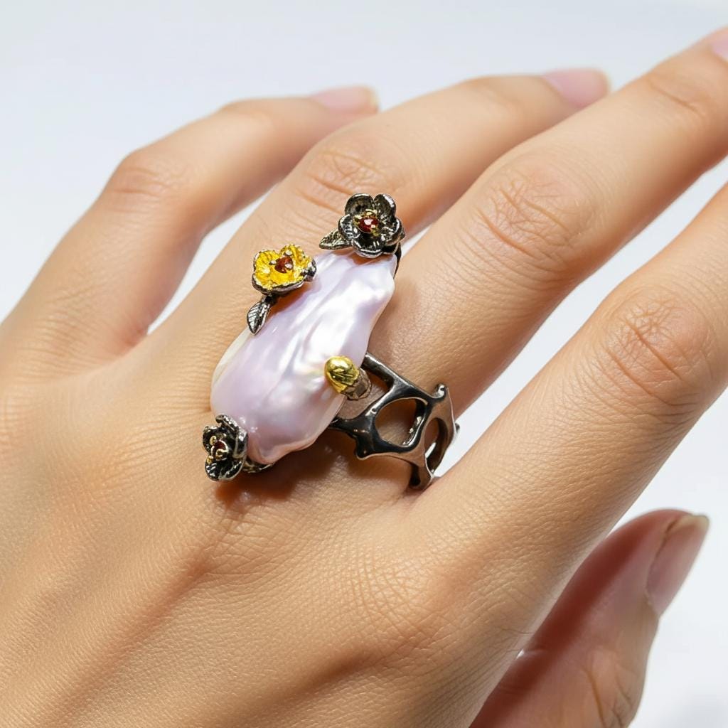 925 Sterling Silver Freshwater Pearl Ring, additional angle