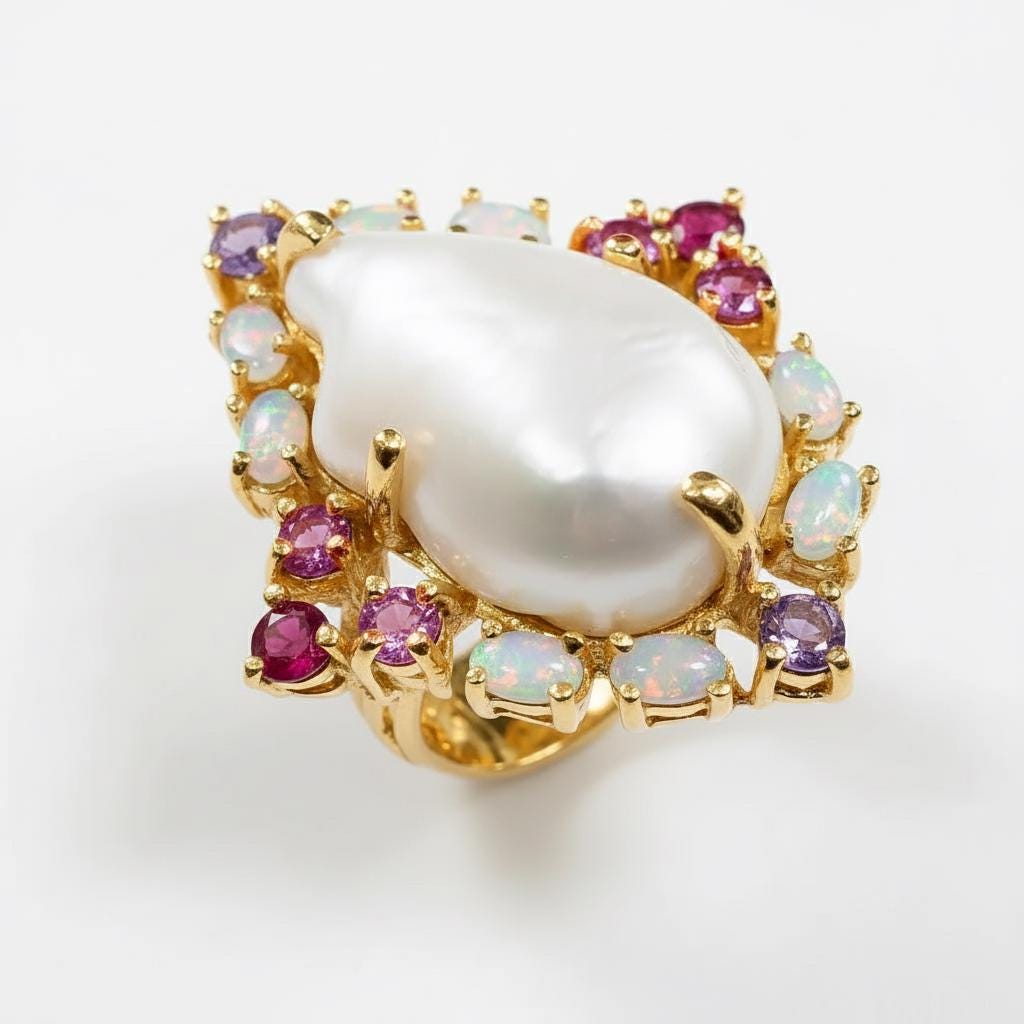 925 Sterling Silver Baroque Pearl Ring, additional angle