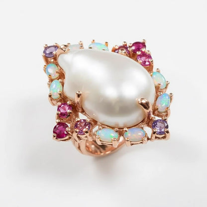 925 Sterling Silver Baroque Pearl Ring, worn look