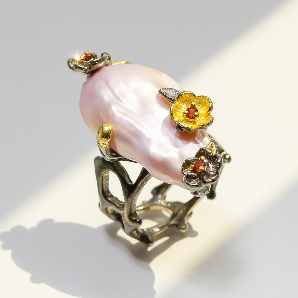 925 Sterling Silver Freshwater Pearl Ring, band detail