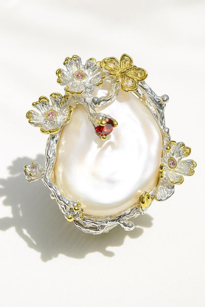 925 Sterling Silver Baroque Pearl Ring, side view