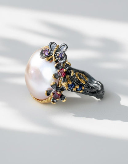 925 Sterling Silver Baroque Pearl Ring, side view