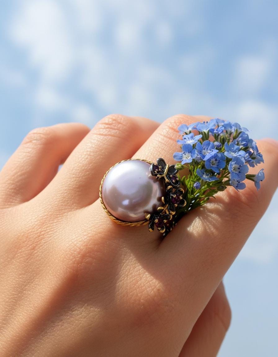 925 Sterling Silver Baroque Pearl Ring, setting detail