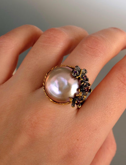 925 Sterling Silver Baroque Pearl Ring, band detail