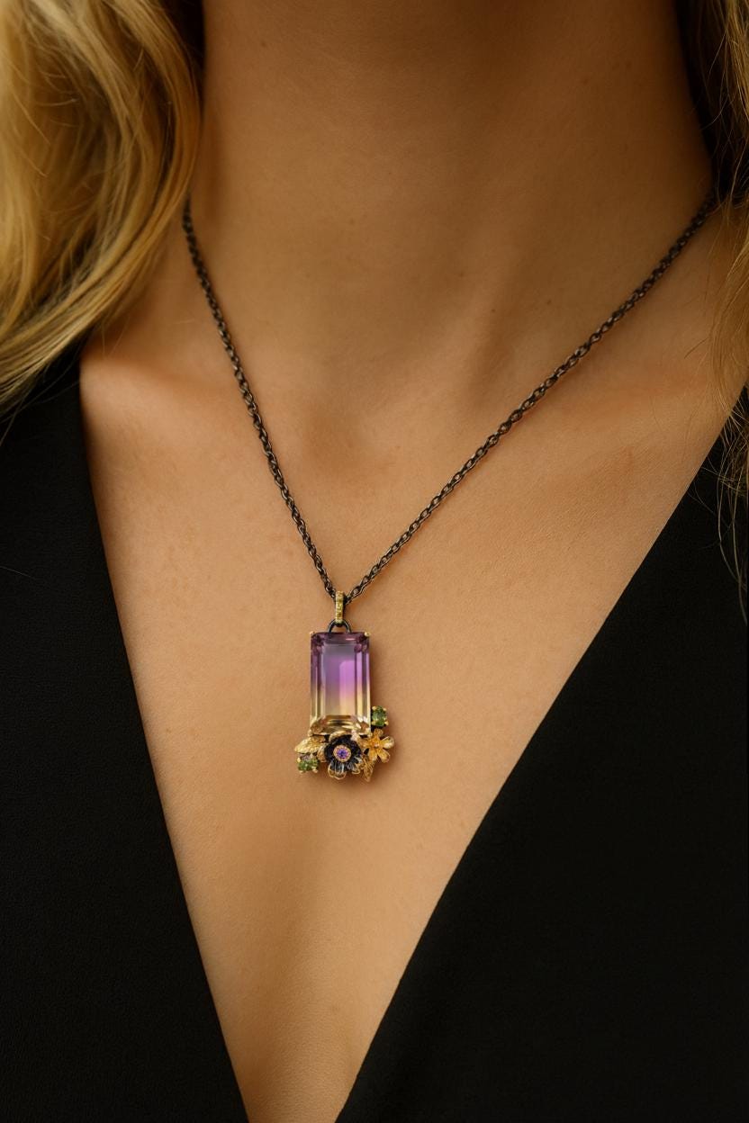 925 Sterling Silver Ametrine Necklace, close-up detail