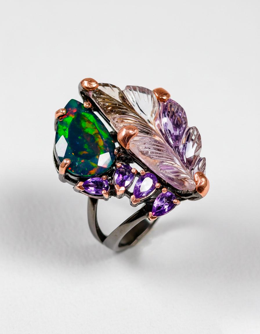 925 Sterling Silver Bi-Color Ametrine Ring, worn look