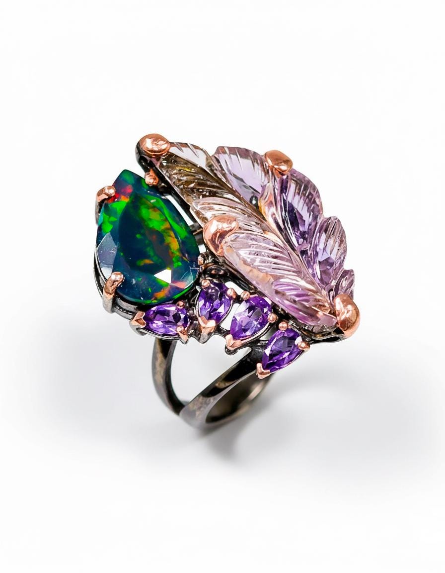 925 Sterling Silver Bi-Color Ametrine Ring, band detail