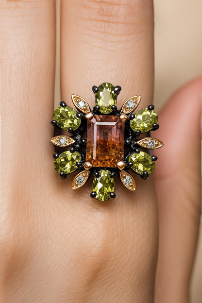 925 Sterling Silver Pink Green Tourmaline Ring, side view