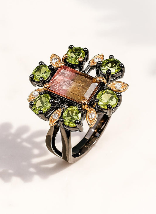 925 Sterling Silver Pink Green Tourmaline Ring, main product image