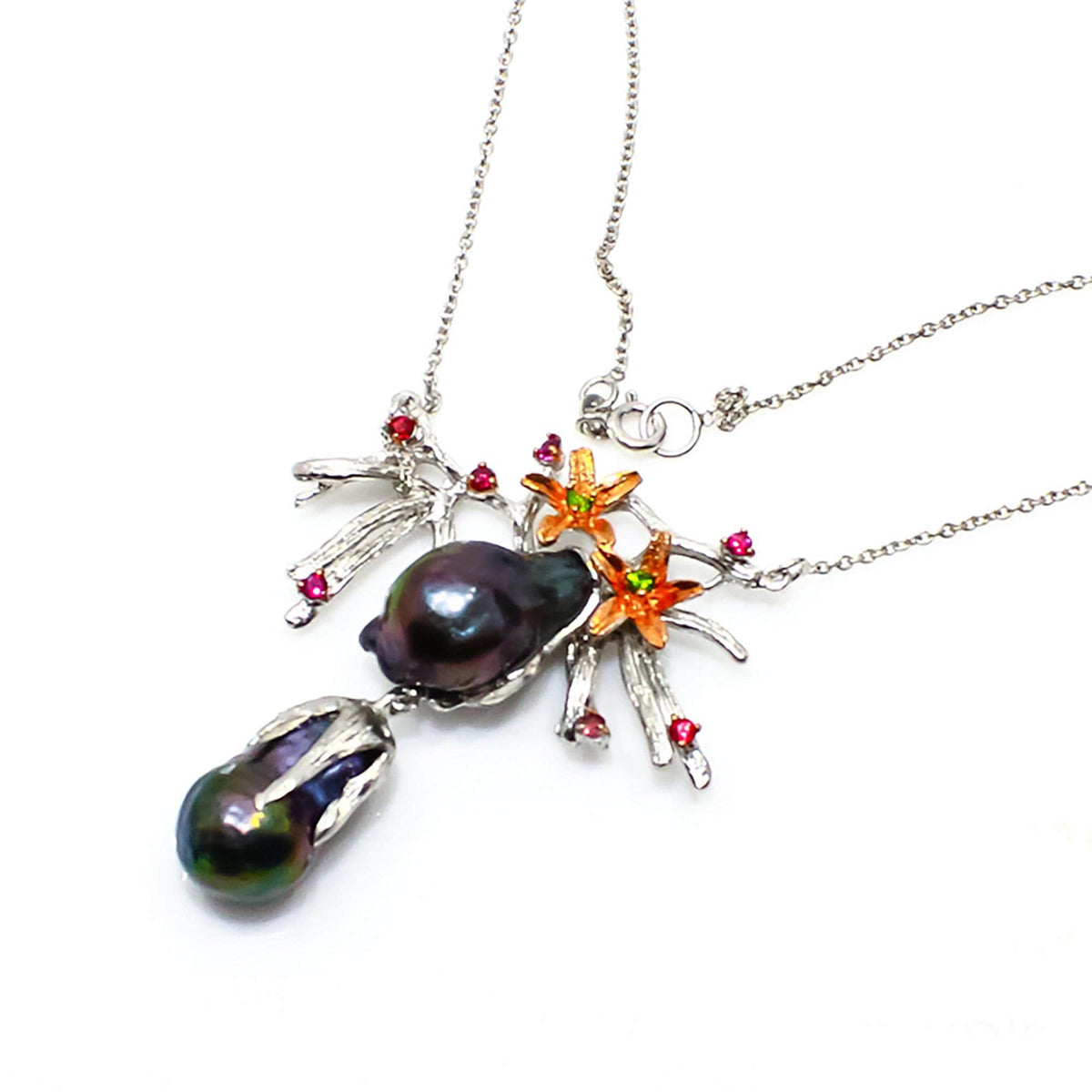 925 Sterling Silver Black Pearl Necklace, worn view