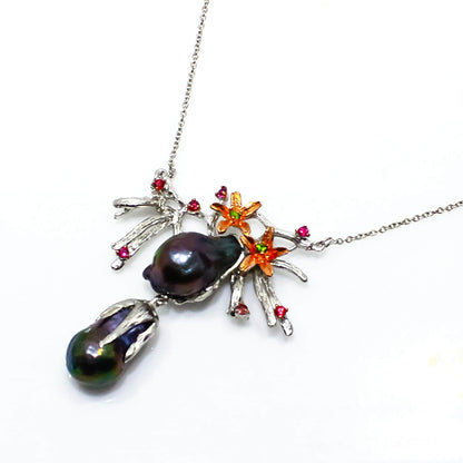 925 Sterling Silver Black Pearl Necklace, pendant detail