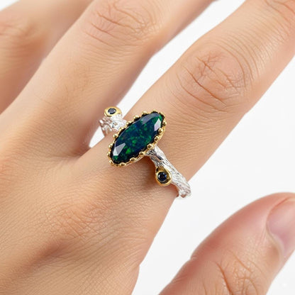 925 Sterling Silver Black Opal Ring, close-up detail