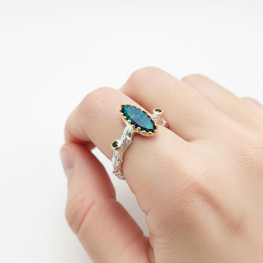 925 Sterling Silver Black Opal Ring, side view