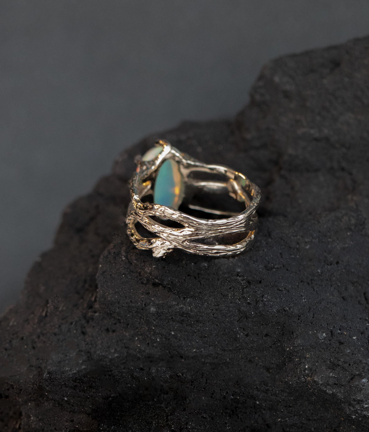 925 Sterling Silver Black Opal Ring, additional angle