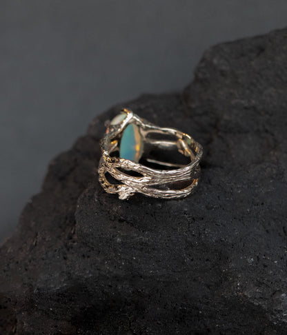 925 Sterling Silver Black Opal Ring, additional angle