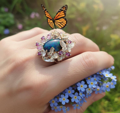 925 Sterling Silver Black Opal Ring, alternate angle
