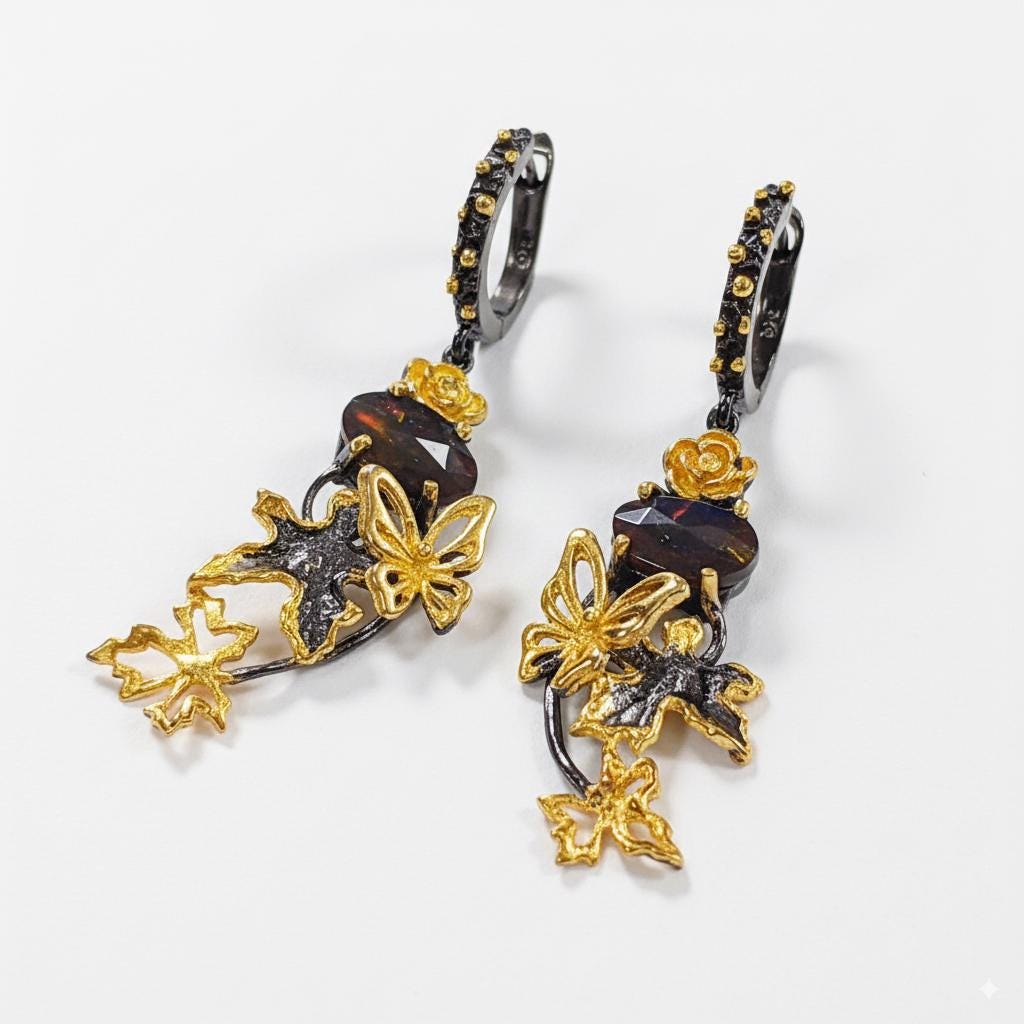 925 Sterling Silver Black Opal Earrings, side angle