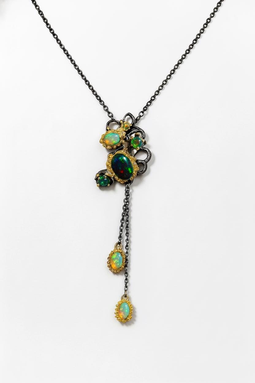 925 Sterling Silver Black Opal Necklace, main product image