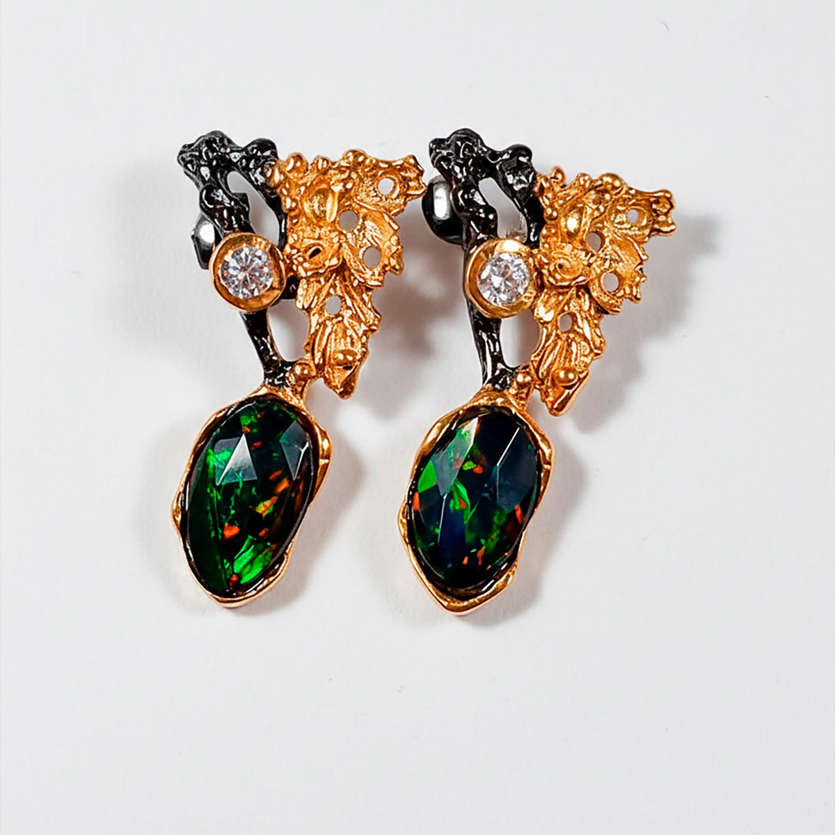 925 Sterling Silver Black Opal Earrings, worn view