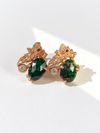 925 Sterling Silver Black Opal Stud Earrings, close-up detail