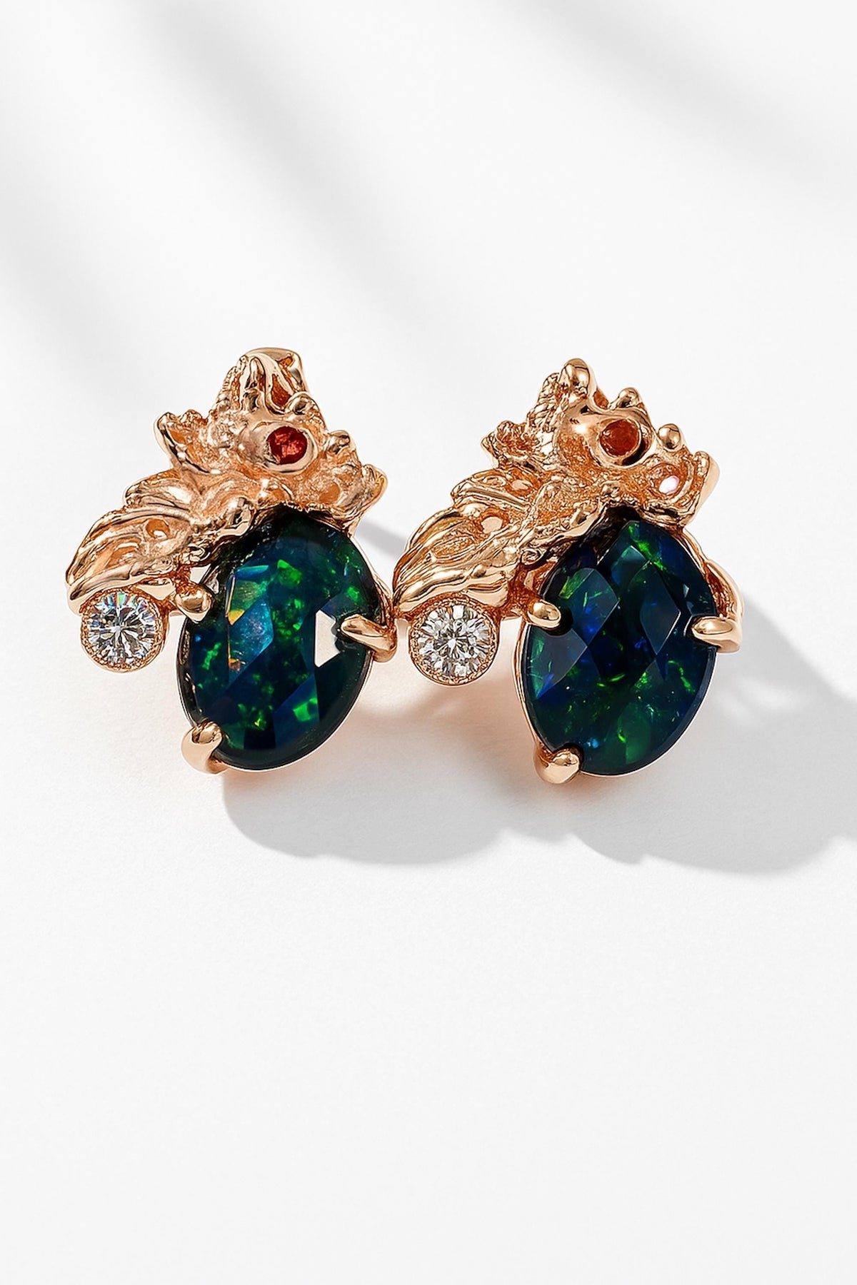 925 Sterling Silver Black Opal Stud Earrings, worn view