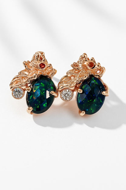 925 Sterling Silver Black Opal Stud Earrings, worn view