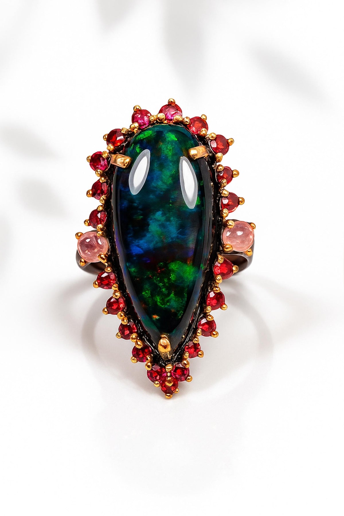Black Opal Pear Ring, texture close-up
