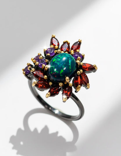 925 Sterling Silver Black Opal Ring, texture close-up