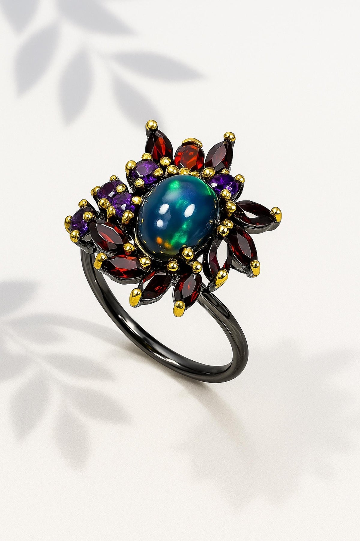 925 Sterling Silver Black Opal Ring, side view