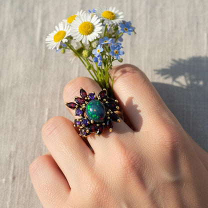 925 Sterling Silver Black Opal Ring, worn look