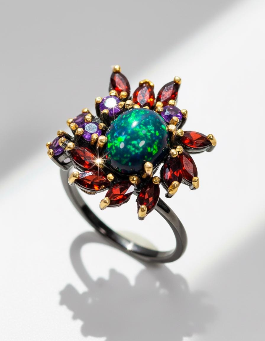 925 Sterling Silver Black Opal Ring, main product image