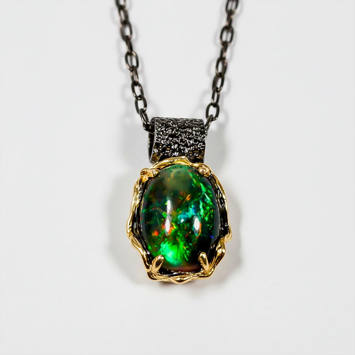 925 Sterling Silver Black Opal Necklace, texture close-up