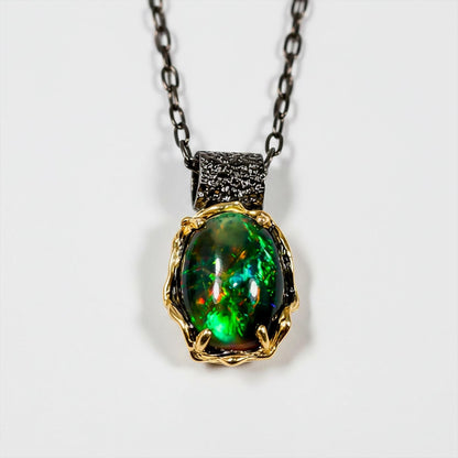 925 Sterling Silver Black Opal Necklace, texture close-up