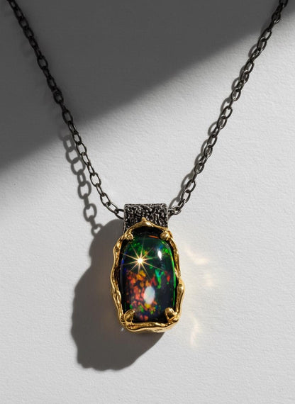 925 Sterling Silver Black Opal Necklace, pendant detail