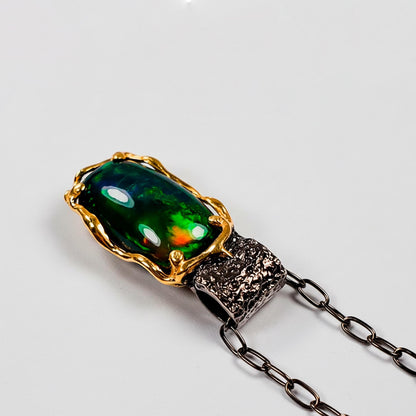 925 Sterling Silver Black Opal Necklace, layered look