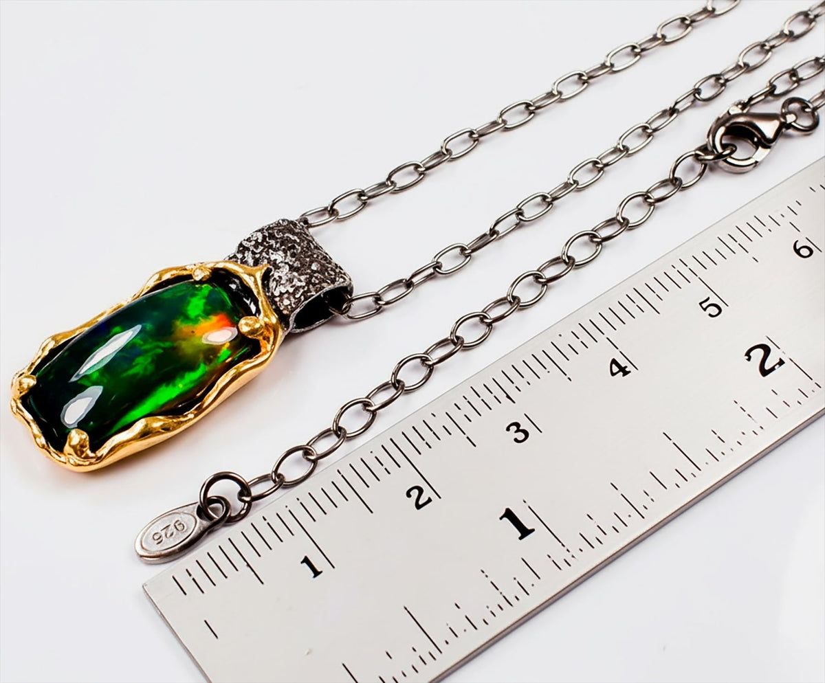 925 Sterling Silver Black Opal Necklace, back clasp detail