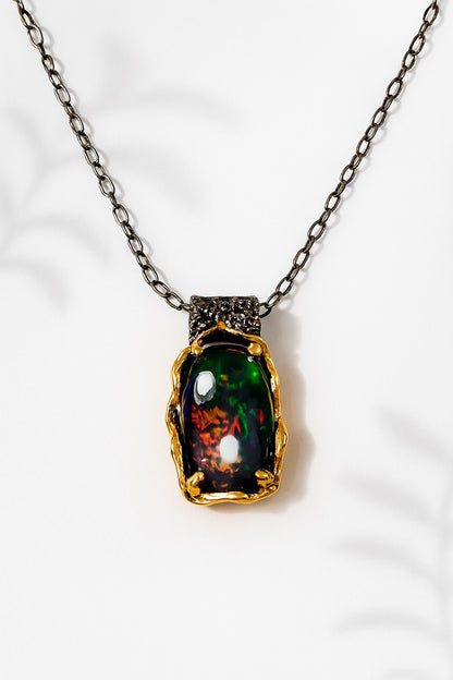 925 Sterling Silver Black Opal Necklace, main product image