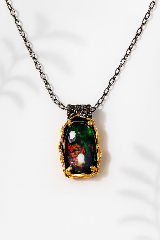 925 Sterling Silver Black Opal Necklace, main product image