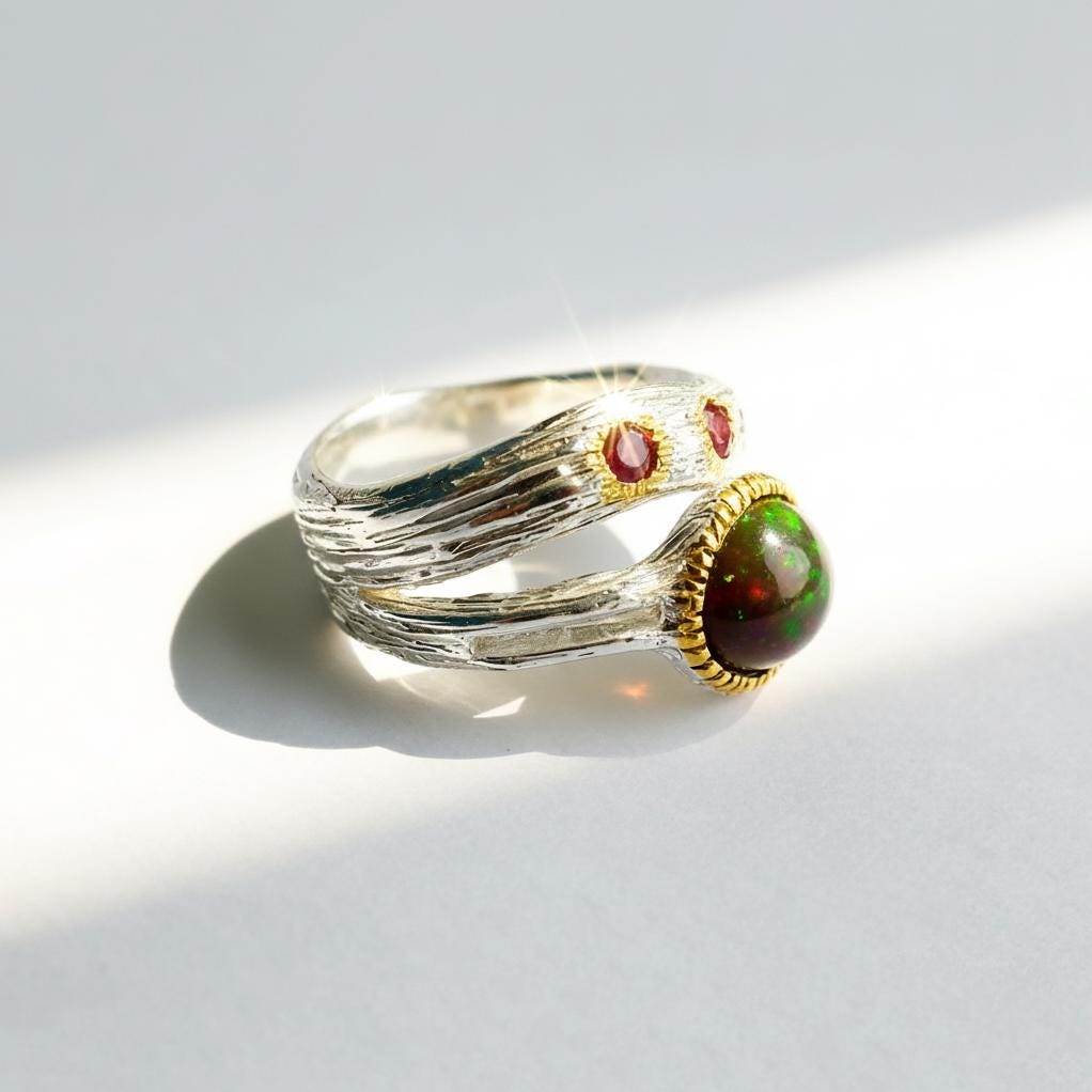 925 Sterling Silver Black Opal Ring, side view, image 13