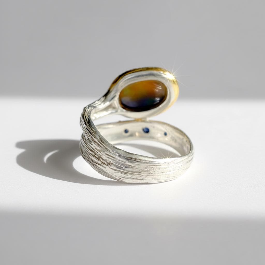 925 Sterling Silver Black Opal Ring, worn on hand, image 14