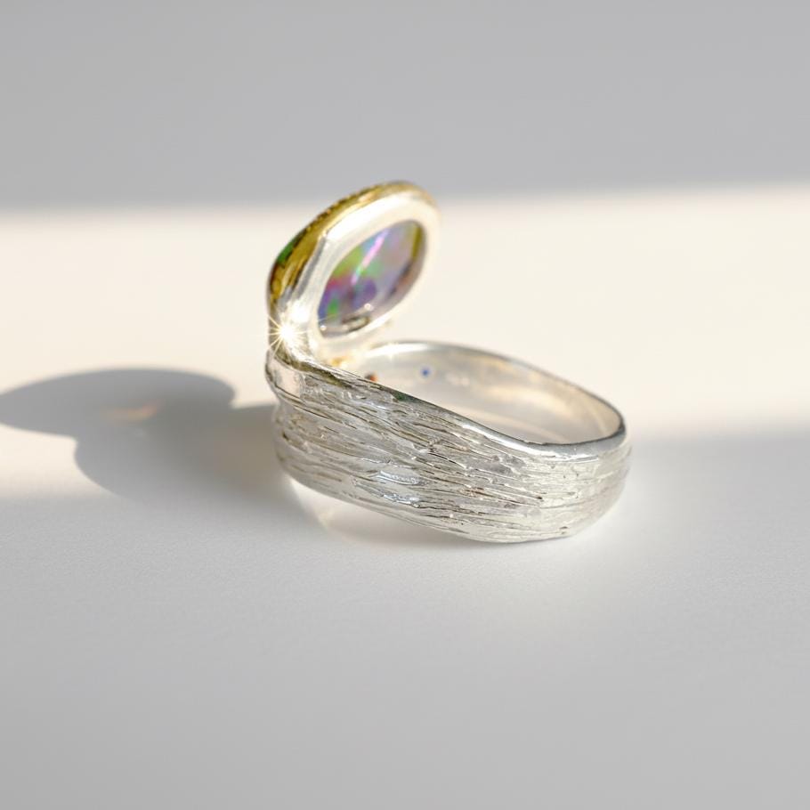925 Sterling Silver Black Opal Ring, setting detail, image 15