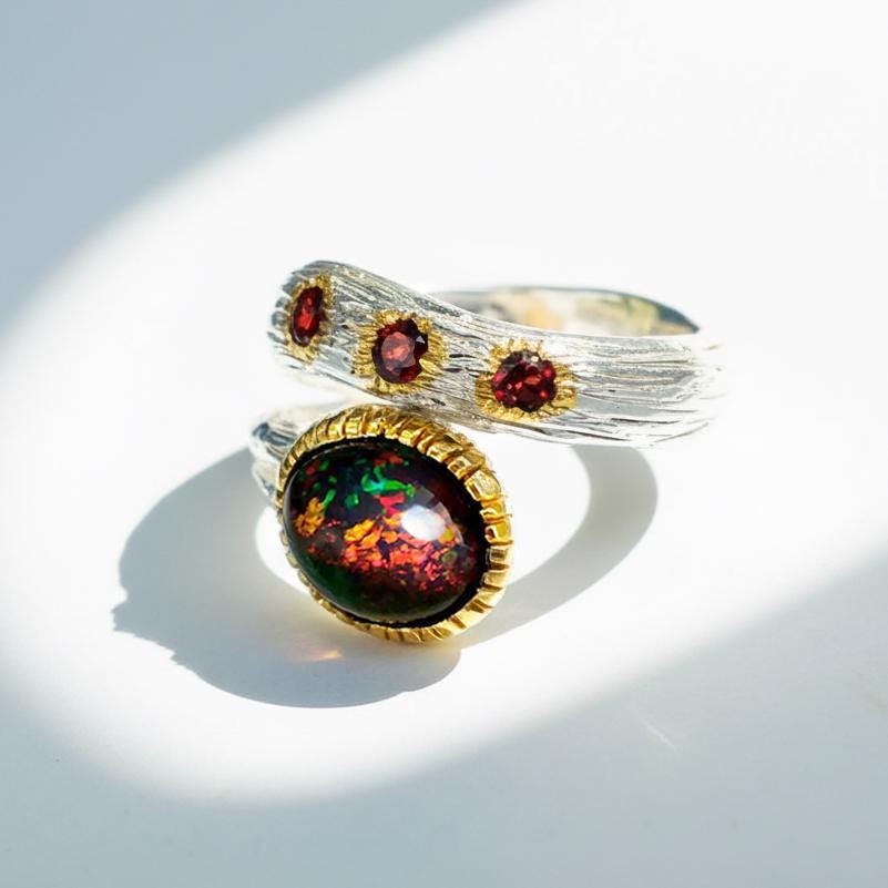 925 Sterling Silver Black Opal Ring, additional angle, image 16