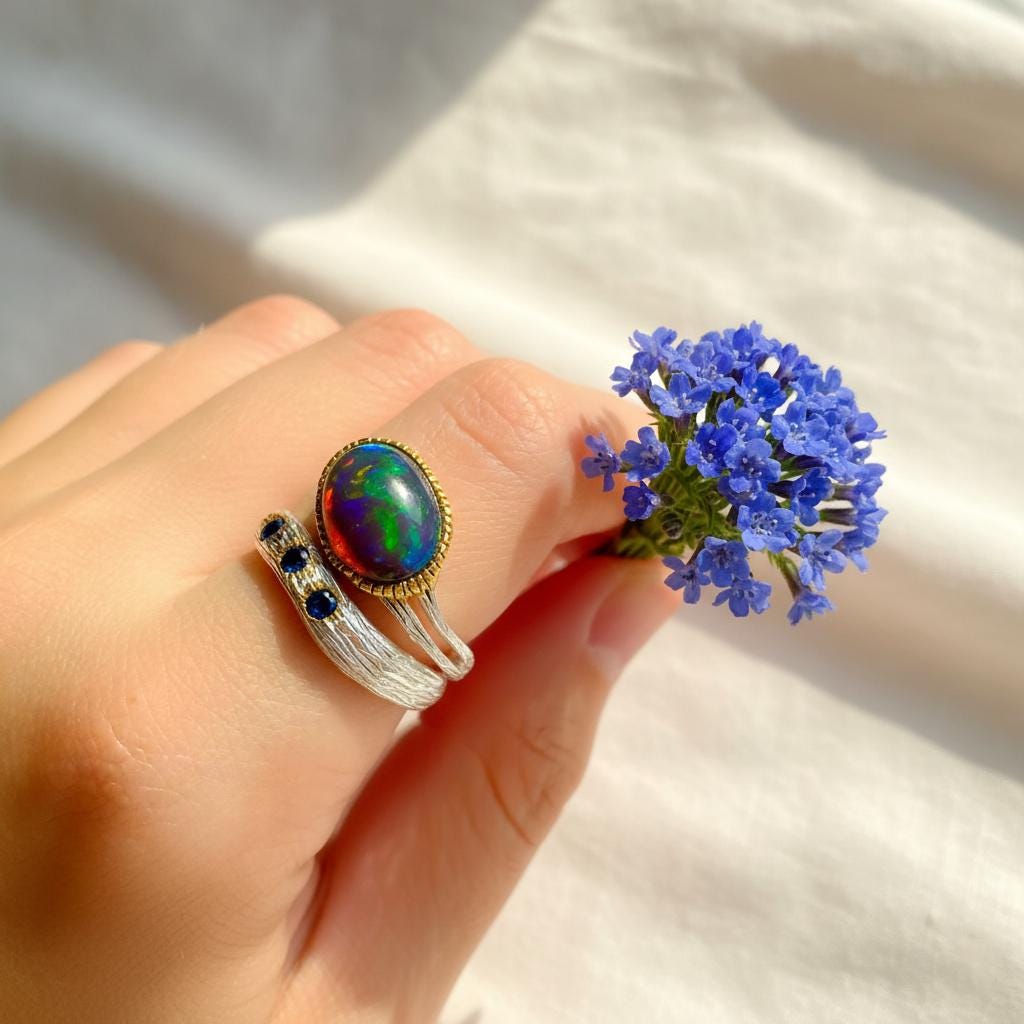 925 Sterling Silver Black Opal Ring, band detail, image 18