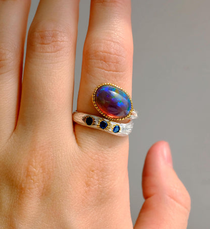 925 Sterling Silver Black Opal Ring, worn on hand