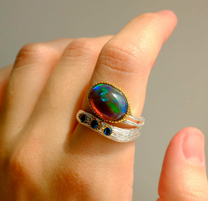 925 Sterling Silver Black Opal Ring, setting detail