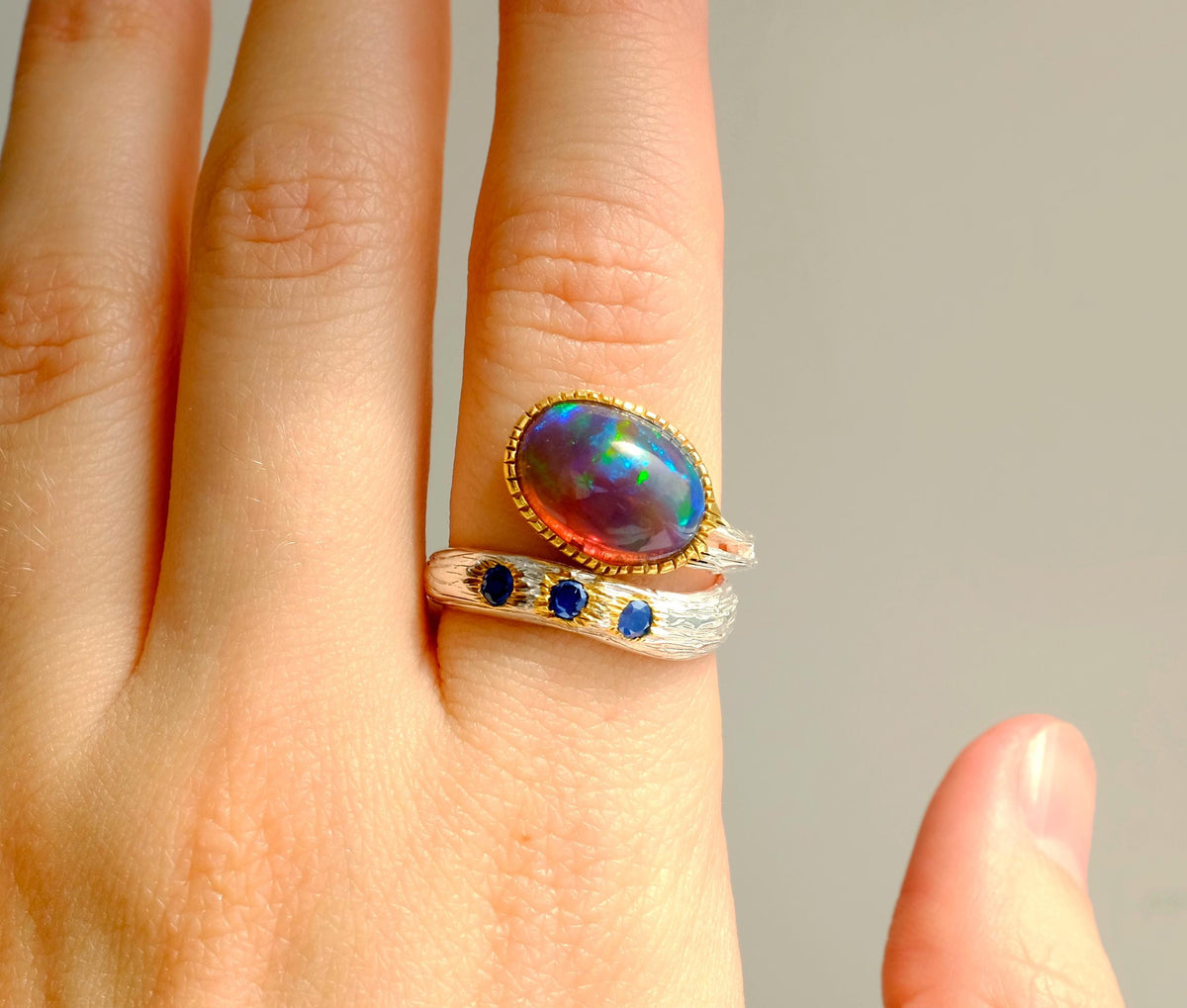 925 Sterling Silver Black Opal Ring, additional angle