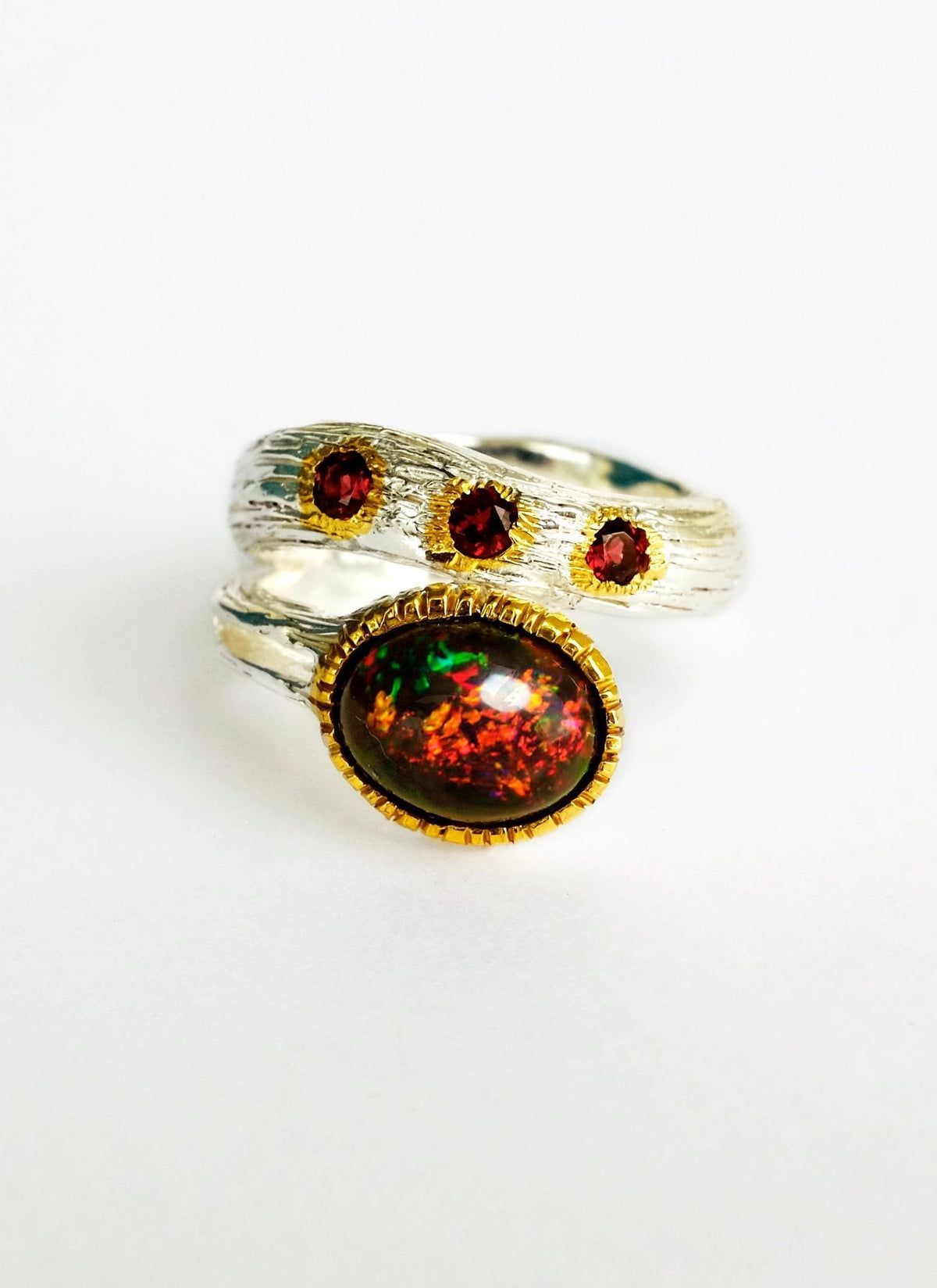 925 Sterling Silver Black Opal Ring, worn look