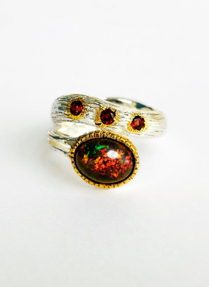 925 Sterling Silver Black Opal Ring, worn look