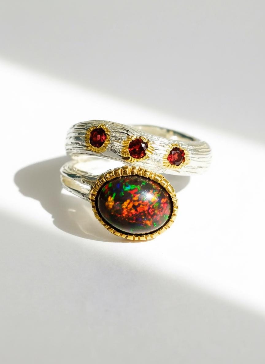 925 Sterling Silver Black Opal Ring, band detail