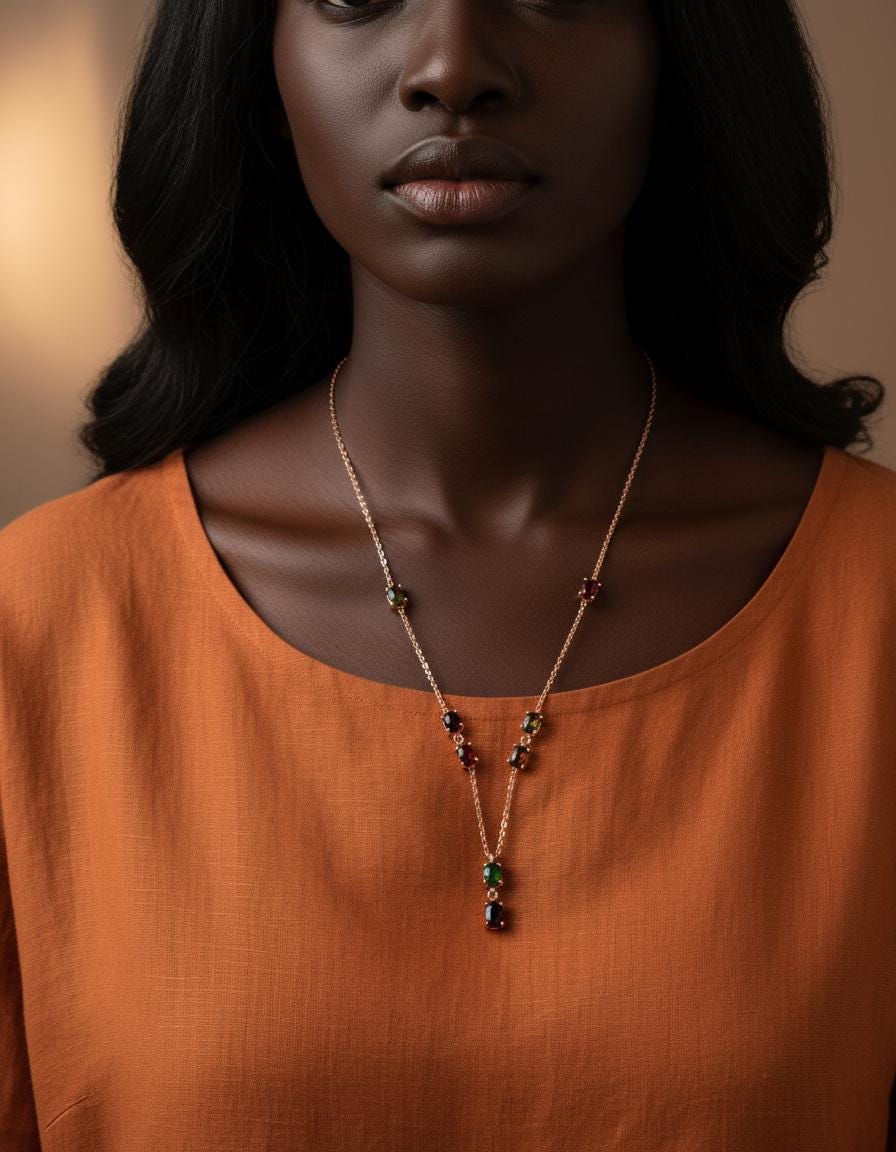 925 Sterling Silver Black Opal Y Necklace, close-up detail
